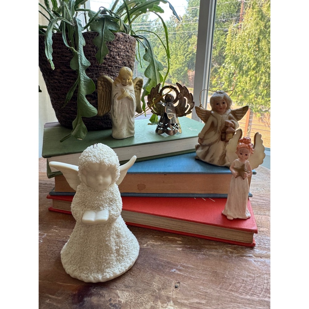 Vintage Angel Figurine Ornament Lot of 5 Ceramic Metal Christmas Decor Mixed Set